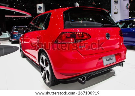 NEW YORK - APRIL 1: Volkswagen exhibit before Volkswagen Golf GTI at the 2015 New York International Auto Show during Press day,  public show is running from April 3-12, 2015 in New York, NY.