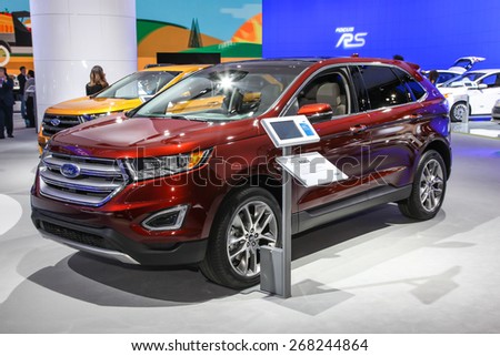 NEW YORK - APRIL 1: Ford exhibit Ford Edge at the 2015 New York International Auto Show during Press day,  public show is running from April 3-12, 2015 in New York, NY.