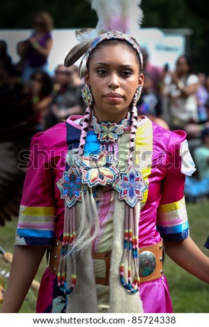 YORKTOWN HEIGHTS, NY - SEPTEMBER 25: Unidentified Native American Indian woman dances at the FDR  Pow Wow on September 25, 2011 in Yorktown Heights, NY