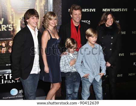NEW YORK, NY - DECEMBER 07: Jon Bon Jovi with family poses for a photo during the \'New Year\'s Eve\' premiere at Ziegfeld Theatre on December 7, 2011 in New York City.