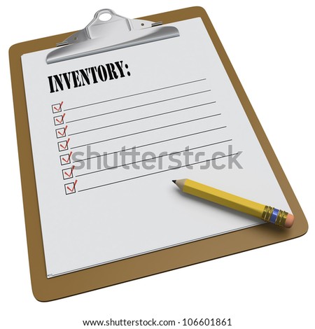 Clipboard With Inventory Text And Stubby Pencil On White Background ...