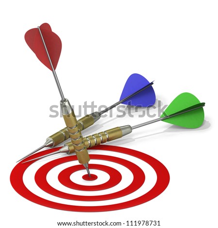 Dart hitting the center mark on target