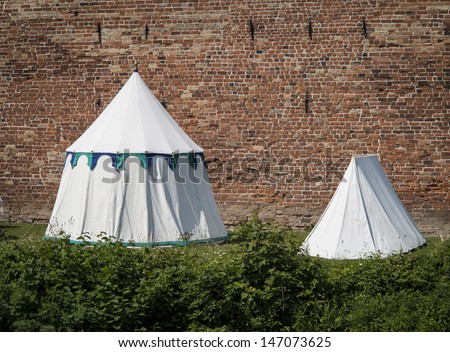 Medieval tents in front of Nyborg Castle, Denmark  during the Danehof Market 2013.
