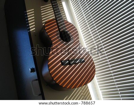Guitar a sunny day inside the window