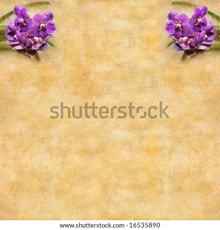 Artistic work of my own in retro style - Greeting card  with purple Orchid. Space for text.