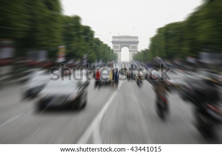 Traffic Champs Elysees - Paris with zoom effect and space for text.