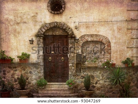 Beautiful village entrance - postcard from Italy. More of my images worked together to reflect age and time.