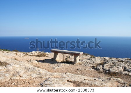 Bench on the top of the cliff, Malta island.