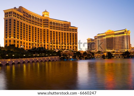 Bellagio Hotel And Caesars Palace In Las Vegas At Night Stock Photo ...