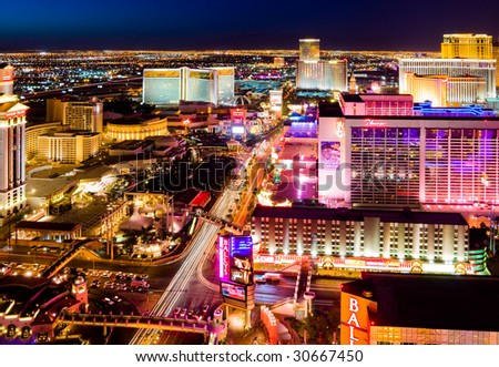 LAS VEGAS - APRIL 2: In this time lapse image, traffic travels along the Las Vegas strip on April 2, 2009 in Las Vegas, Nevada. The strip is approximately 4.2 mi (6.8 km) long.