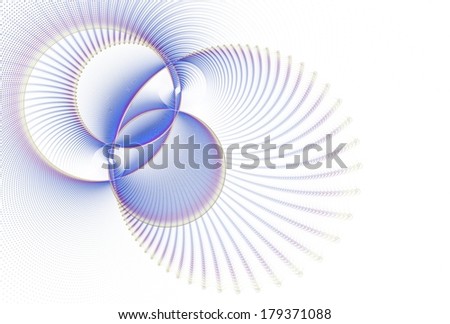 Intricate blue, purple and gold abstract string fan / discs on white background