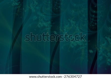 Intricate teal / blue / green abstract patterned fabric design on black background