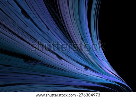 Intricate blue / silver / purple abstract curved / woven fibers on black background