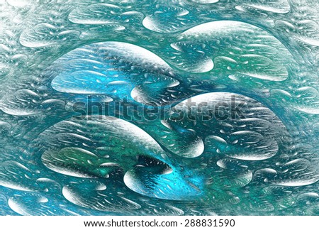 Intricate blue / green abstract woven curved design on white background