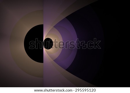 Intricate peach / purple abstract disc / ring design on black background