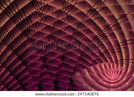 Intricate pink, purple and peach abstract woven ripple design on black background