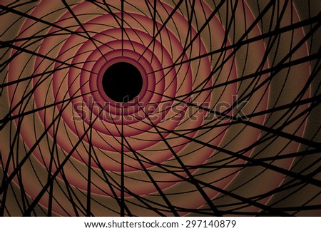 Funky pink / peach abstract ripple / disc / ring design on black background