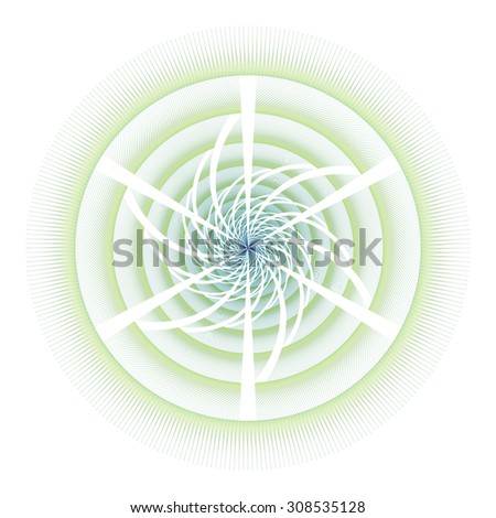 Funky green / blue / teal abstract flower / ripple disc design on white background