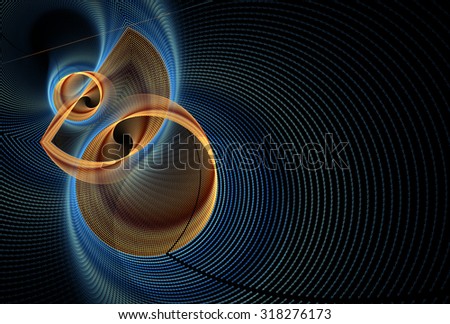 Intricate blue / copper abstract linked crescent disc design on black background