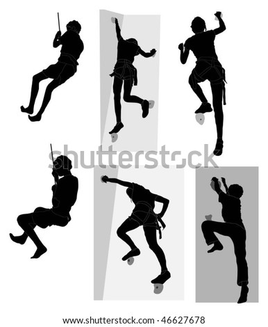 Series of people abseiling and rock climbing