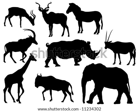 African Animal Silhouettes (Herbivores, Elephant, Giraffe, Various ...