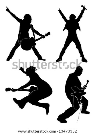 Rock Star Silhouettes (Singer, Guitarists) Stock Vector Illustration ...