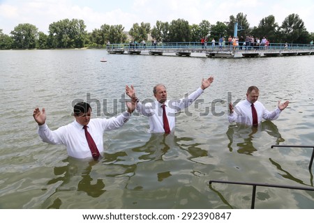 The Eastern Europe, Ukraine on June, 27th 2015. Every year new believers of evangelical church do a ceremony of a water christening.