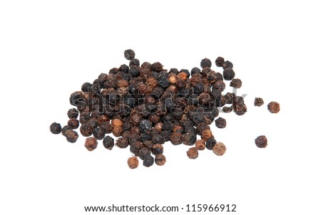 Black peppercorns, isolated on a white background