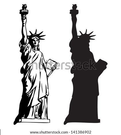 Statue Of Liberty Outline And Silhouette Vector - 141386902 : Shutterstock