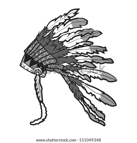 Indian Chief Headdress Grayscale Vector - 151049348 : Shutterstock