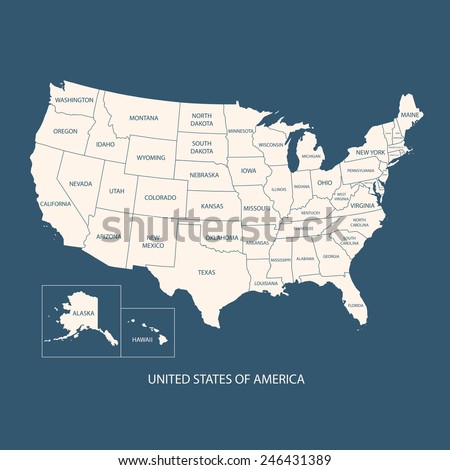 USA MAP WITH NAME OF COUNTRIES,UNITED STATES OF AMERICA MAP, US MAP flat illustration vector 