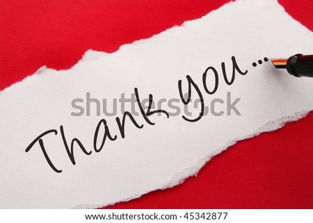 thank you note on red background