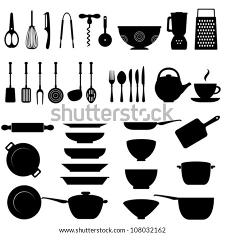 Kitchen utensils and tool icon set