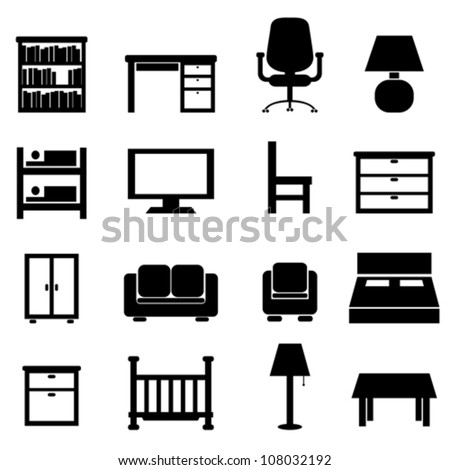 House and office furniture icon set