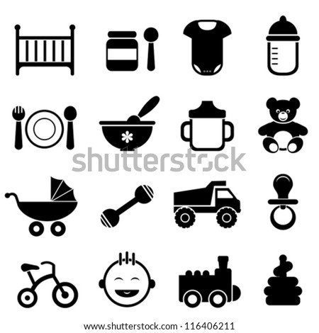 Baby and newborn icon set in black