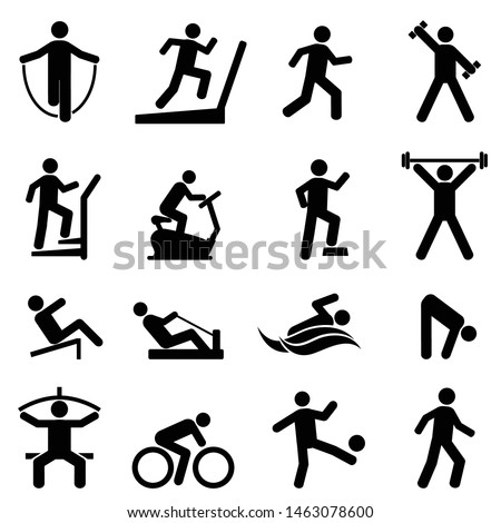 Exercise, fitness, gym and healthy living icon set