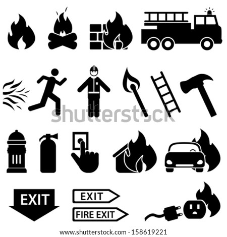 Fire related icon set in black
