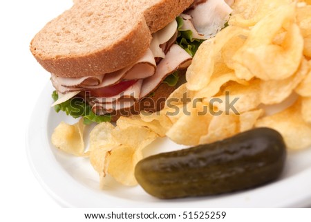 Turkey sandwich meal with potato chips
