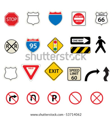 Various Traffic And Road Signs Stock Vector Illustration 53714062 ...