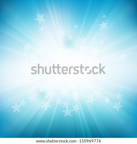 Vector blue background of stars and rays. Eps 10 file with transparencies.