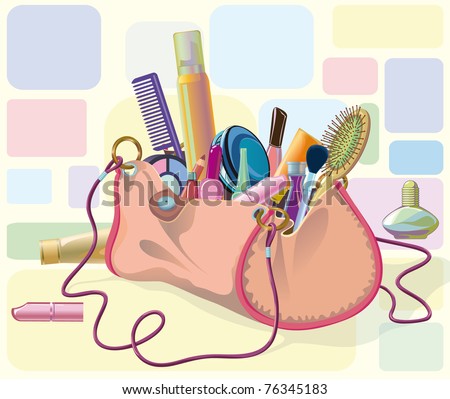 handbag filled with objects of his care and cosmetics. Objects do not cut to form bags, can be used separately