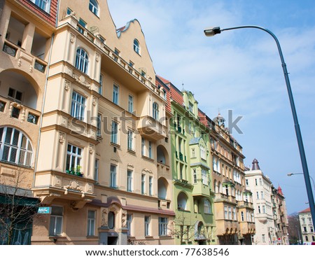 Facades of buildings in Czech Republic, typical architecture of East Europe