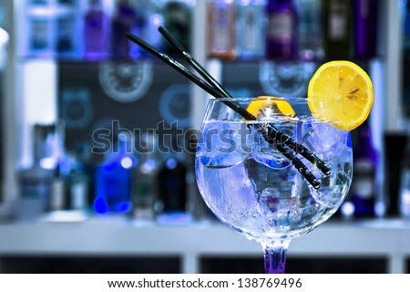 Gin Tonic Cocktail with slice of lemon