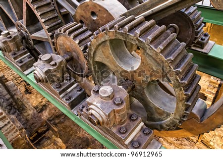 old industrial gear parts in action
