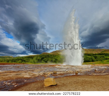 Famous geyser Strokkur in Iceland. Geyser erupts every few minutes