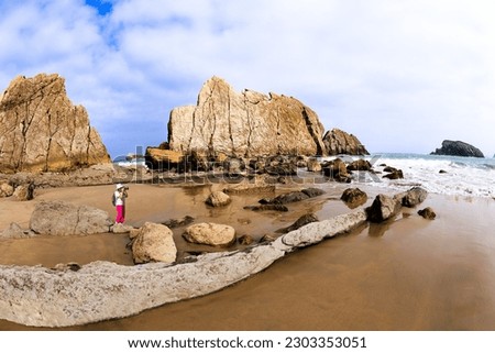 Similar – Image, Stock Photo Woman photographing rocky formations on smartphone