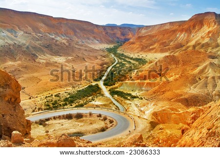 A picturesque valley in desert Negev in Israel