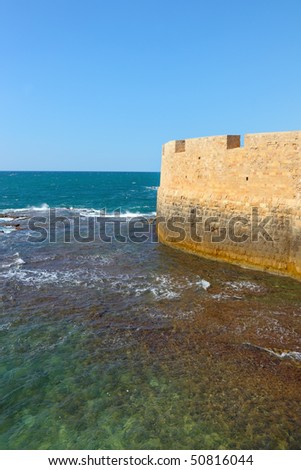 Superb kept protective fortification. Mediterranean sea, the ancient city of Akko, spring day