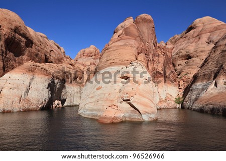 The artificial lake Powell which has arisen in flood of the river Colorado on the earths of an American Indian reservation. Magnificent and picturesque lake Powell.
