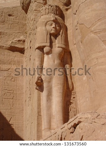 Nefertari, favourite wife and Queen of Pharaoh King Ramses II of Ancient Egypt, at Abu Simbel